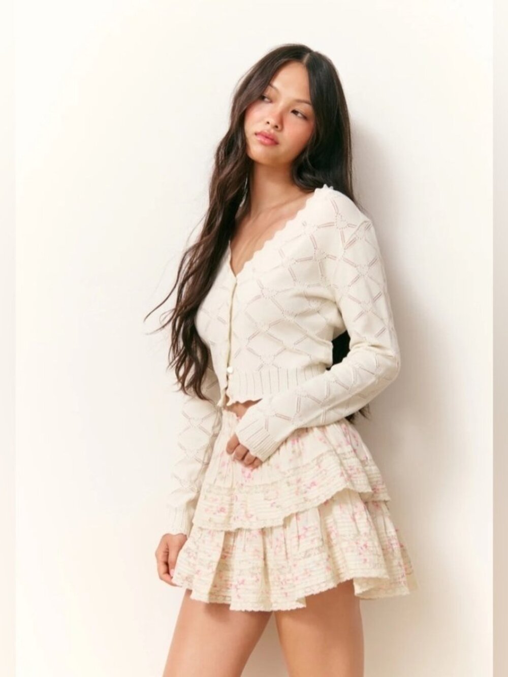 NWT LoveShackFancy Petra Knit Heart Argyle Cardigan Parchment Cream Ivory | S - Picture 3 of 14